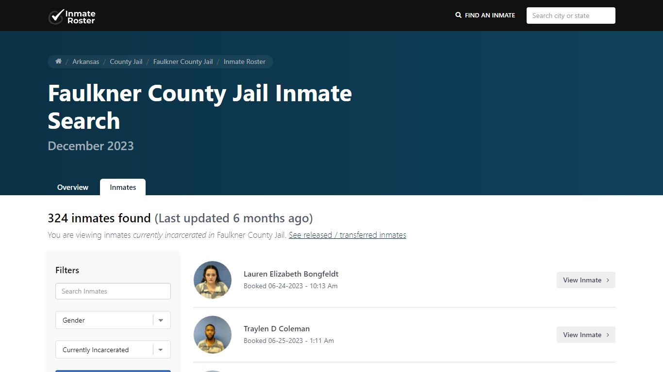Current Inmate Roster for Today | Faulkner County Jail